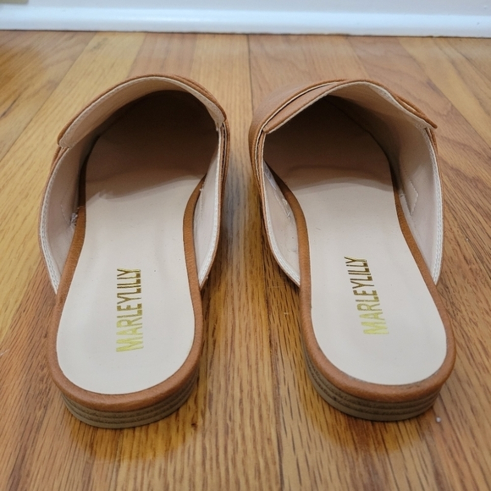 MarleyLilly Slide on Loafers Mules Faux Leather Size 9 Brown‎ Preppy Office Work - Picture 6 of 14